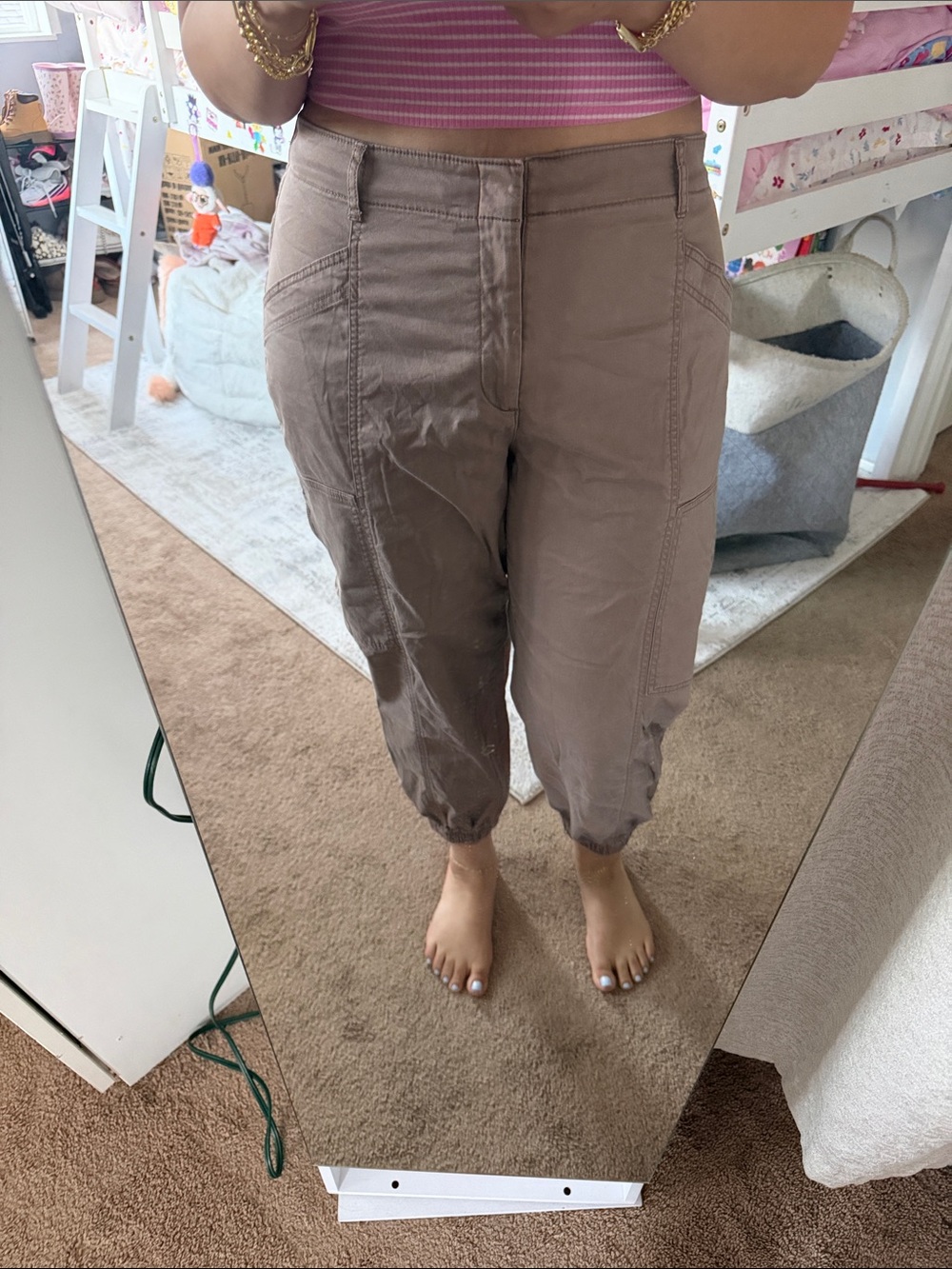 GAP Taupe Cropped Cargo Jogger Pants